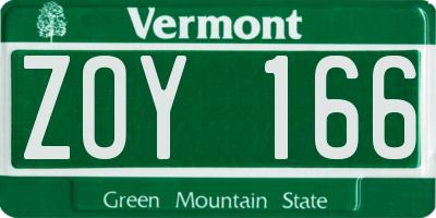 VT license plate ZOY166