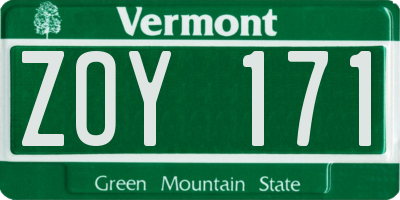 VT license plate ZOY171