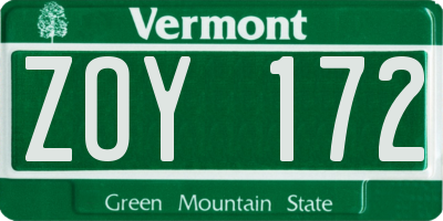 VT license plate ZOY172