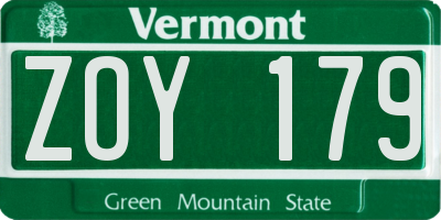 VT license plate ZOY179