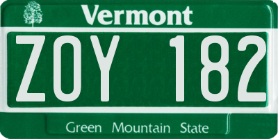 VT license plate ZOY182