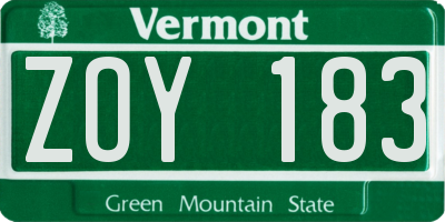 VT license plate ZOY183