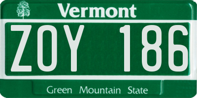 VT license plate ZOY186