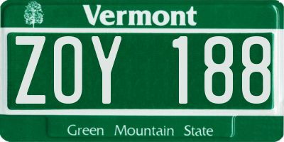 VT license plate ZOY188