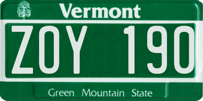 VT license plate ZOY190