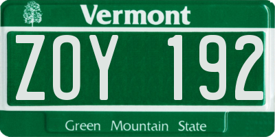 VT license plate ZOY192
