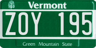 VT license plate ZOY195