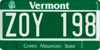 VT license plate ZOY198