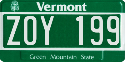 VT license plate ZOY199