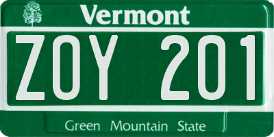VT license plate ZOY201