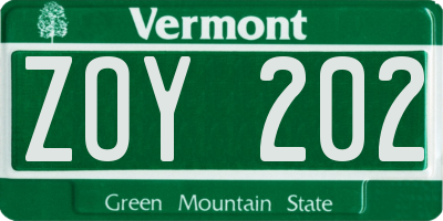 VT license plate ZOY202