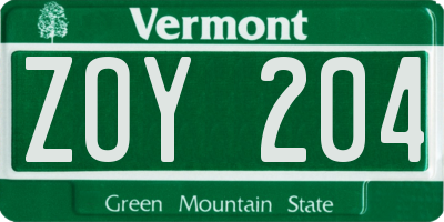 VT license plate ZOY204