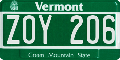 VT license plate ZOY206