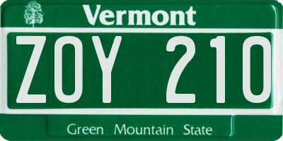 VT license plate ZOY210