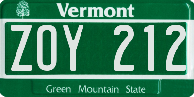 VT license plate ZOY212