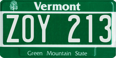 VT license plate ZOY213