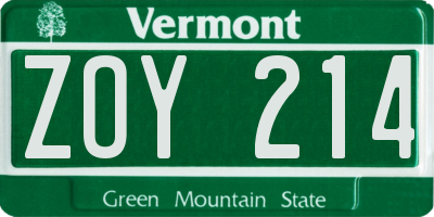 VT license plate ZOY214