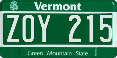 VT license plate ZOY215