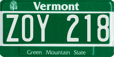 VT license plate ZOY218