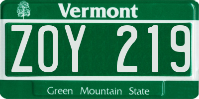 VT license plate ZOY219