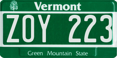 VT license plate ZOY223
