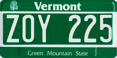 VT license plate ZOY225