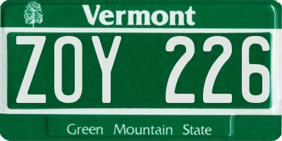 VT license plate ZOY226