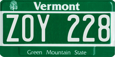 VT license plate ZOY228
