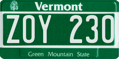 VT license plate ZOY230