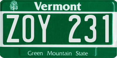 VT license plate ZOY231