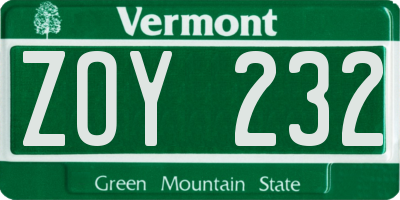 VT license plate ZOY232