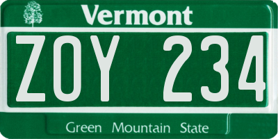 VT license plate ZOY234