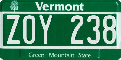 VT license plate ZOY238