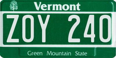 VT license plate ZOY240