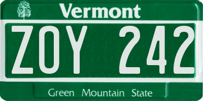 VT license plate ZOY242