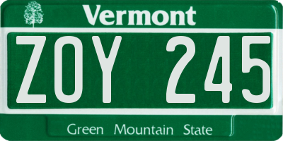 VT license plate ZOY245