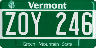 VT license plate ZOY246