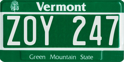 VT license plate ZOY247