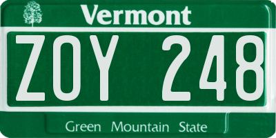VT license plate ZOY248