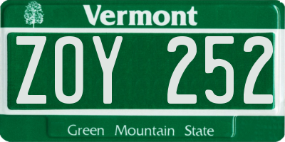VT license plate ZOY252