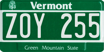 VT license plate ZOY255