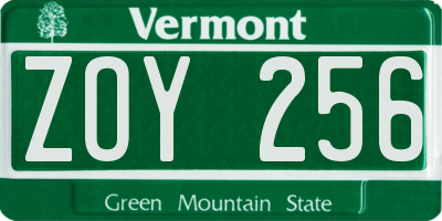 VT license plate ZOY256
