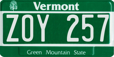 VT license plate ZOY257