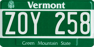VT license plate ZOY258