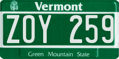 VT license plate ZOY259