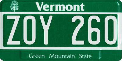 VT license plate ZOY260