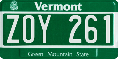 VT license plate ZOY261