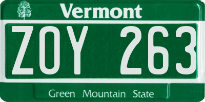 VT license plate ZOY263