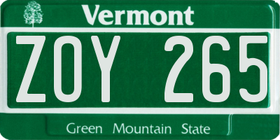 VT license plate ZOY265