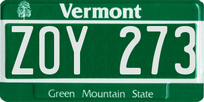 VT license plate ZOY273